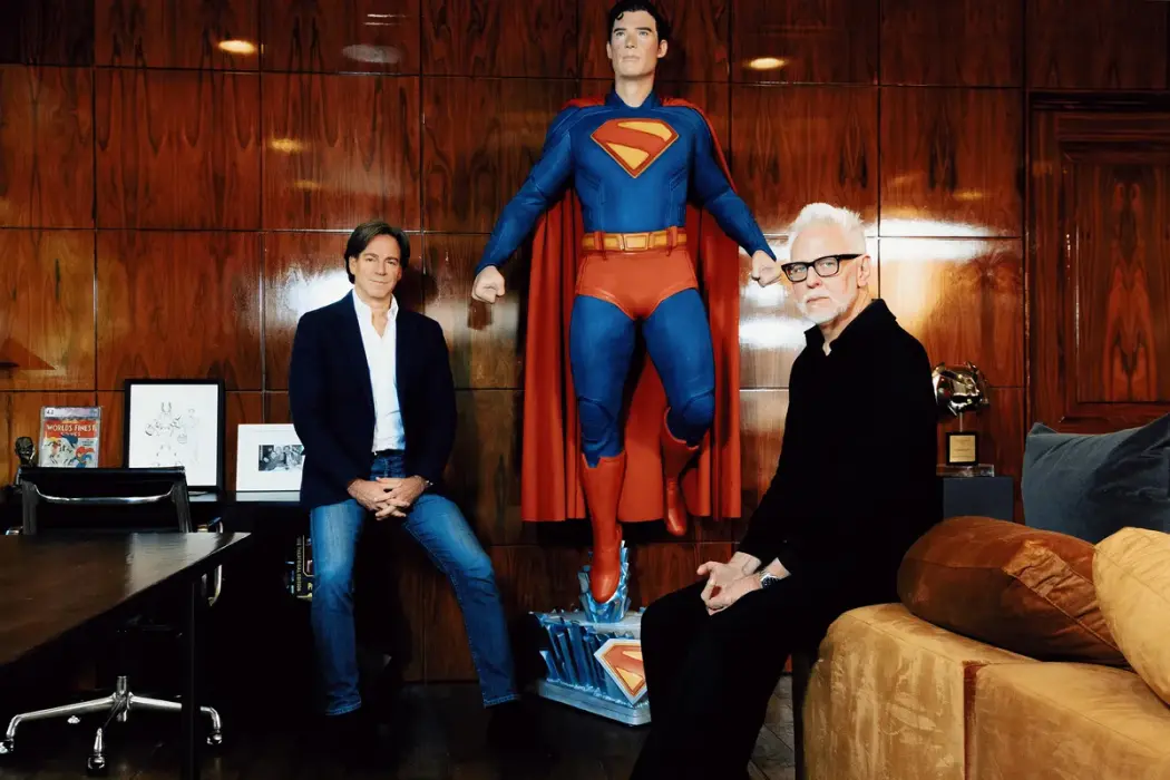 Peter Safran và James Gunn tại khuôn viên Warner Bros. ở Los Angeles ngày 5 tháng 12. Hình ảnh: Nate Sturley/Bloomberg Businessweek 