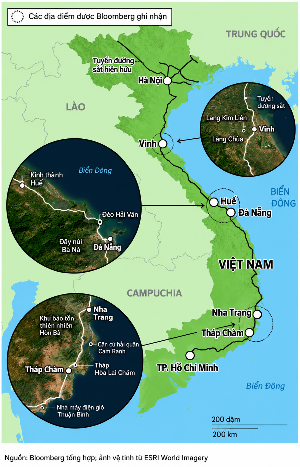Bản đồ Việt Nam và các điểm Bloomberg ghi nhận