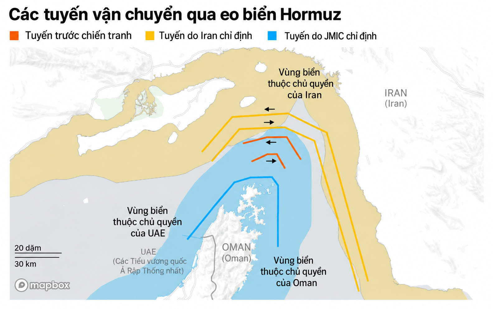 Các tuyến hàng hải qua eo Hormuz