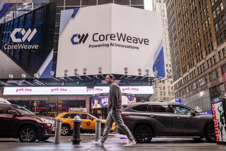 Biển hiệu của CoreWeave Inc. tại New York. Hình ảnh: Yuki Iwamura/Bloomberg