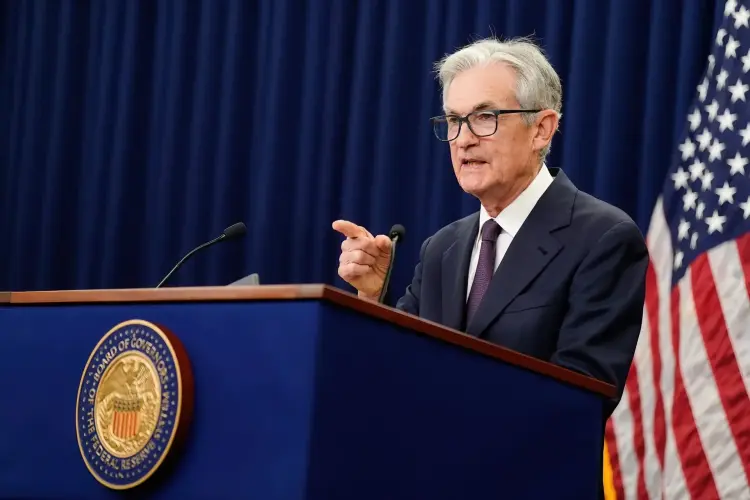 Jerome Powell trong một cuộc họp báo sau cuộc họp của Ủy ban Thị trường Mở Liên bang tại Washington. Hình ảnh: Kent Nishimura/Bloomberg