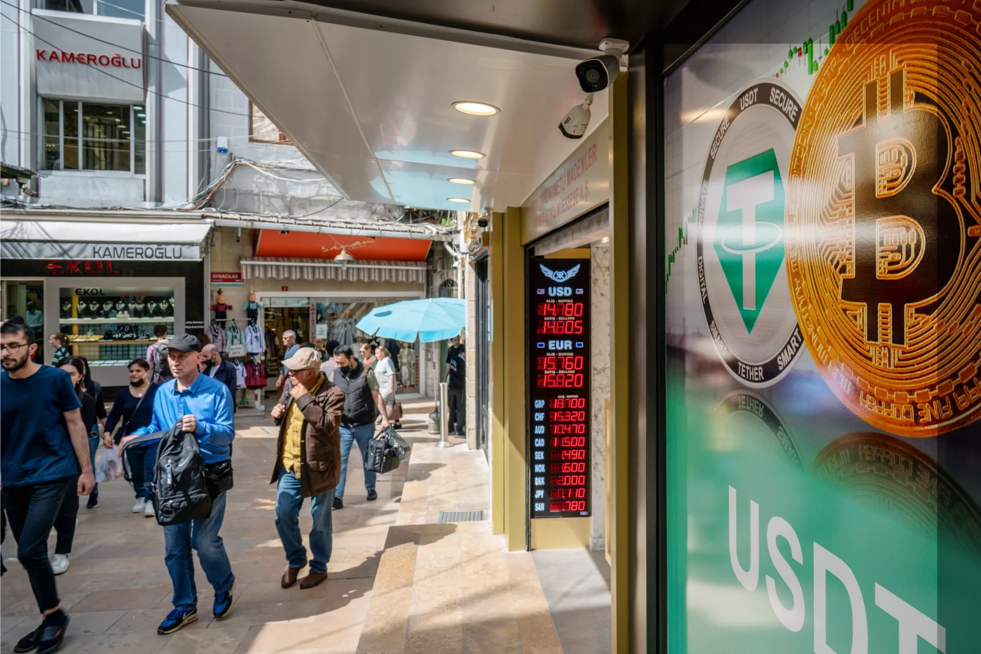 Tether_Bitcoin logos_Crypto currency exchange_Erhan Demirtas_Bloomberg