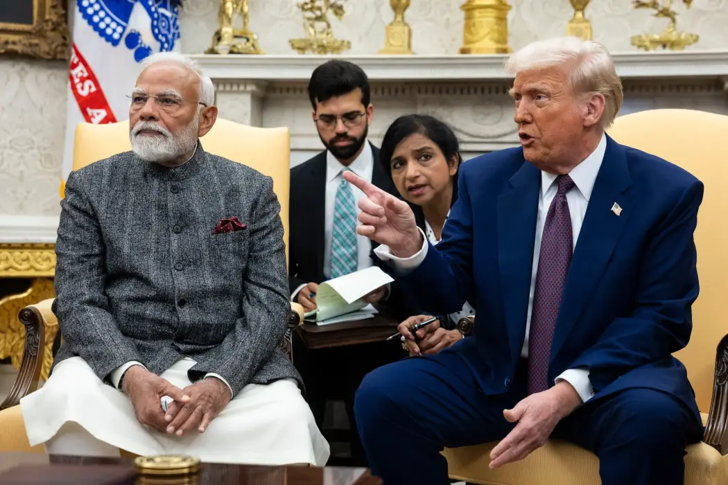 Tổng thống Mỹ Donald Trump và Thủ tướng Ấn Độ Narendra Modi trong một cuộc gặp tại Nhà Trắng. Hình ảnh: Francis Chung/Politico 