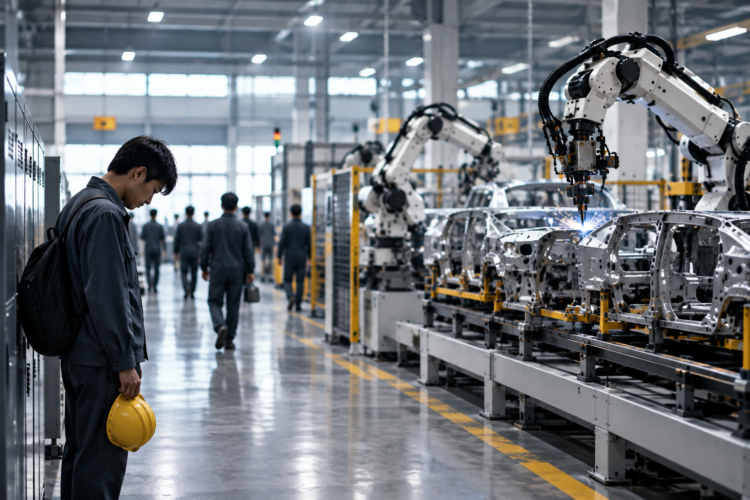 Worker and Machines on the Assembly Line